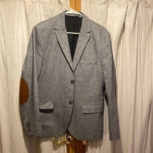 H&M slim fit gray blazer with elbow patches.